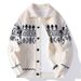 Men's Retro Jacquard Collar Cardigan – Long-Sleeve Knit Sweater For Teens & Adults ( Warm Layering Piece, Unisex Fashion Statement)_viptrois.com