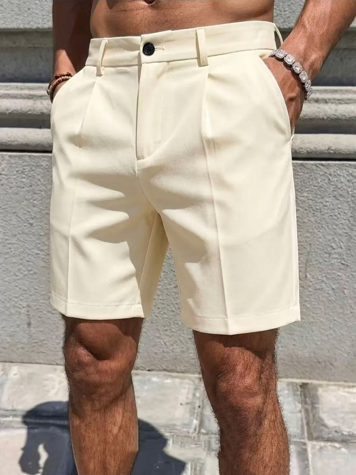 Men's Summer Solid Color Casual Five Point Pants Business Slim Fit White Shorts Thin Breathable 2026 New_viptrois.com