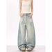 "Men's Deconstructed Washed Jeans – Distressed Blade-Cut Wide-Leg Trousers (Vintage Streetwear, Oversized Fit,Summer Lightweight)"_viptrois.com