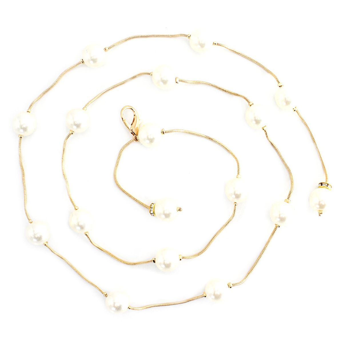 Zhuoxinder Adjustable Fitted Long Delicate Waist Chain Elegant Acrylic Pearl Women Thin Belt Clothes Ornament-Silver_viptrois.com