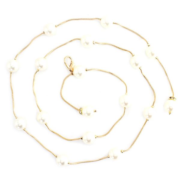 Zhuoxinder Adjustable Fitted Long Delicate Waist Chain Elegant Acrylic Pearl Women Thin Belt Clothes Ornament-Silver_viptrois.com