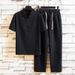 Men's Clothing Summer Linen Suit Cotton And Linen Loose Casual Short Sleeved T Shirt Nine Point Pants Two Piece Suit_viptrois.com