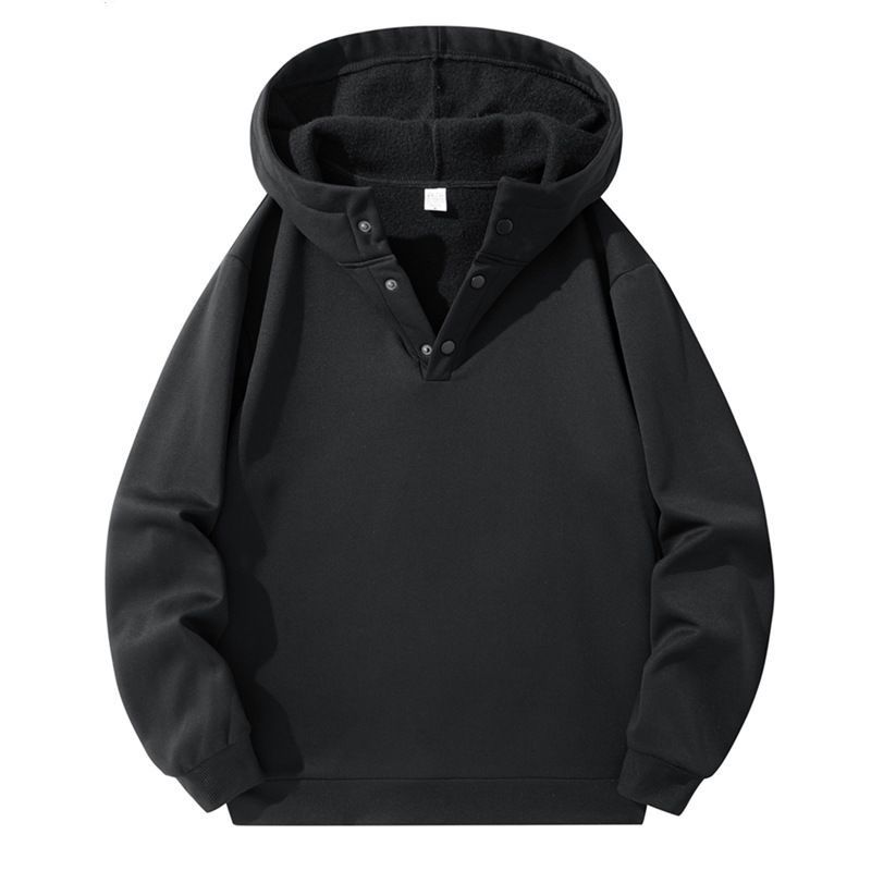 Men's Fleece-Lined Hooded Sweatshirt – Oversized Pullover With Brushed Interior, Minimalist Streetwear (Black/Grey/Navy Blue)_viptrois.com