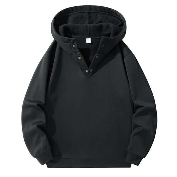 Men's Fleece-Lined Hooded Sweatshirt – Oversized Pullover With Brushed Interior, Minimalist Streetwear (Black/Grey/Navy Blue)_viptrois.com