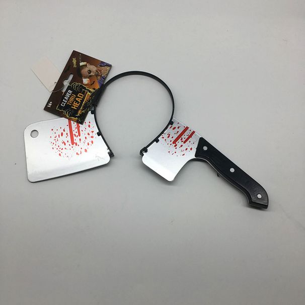 Halloween Props Piercing The Head Blood Kitchen Knife Horror Party Zombies Cosplay Prank Saw Headband Simulation Axe_viptrois.com
