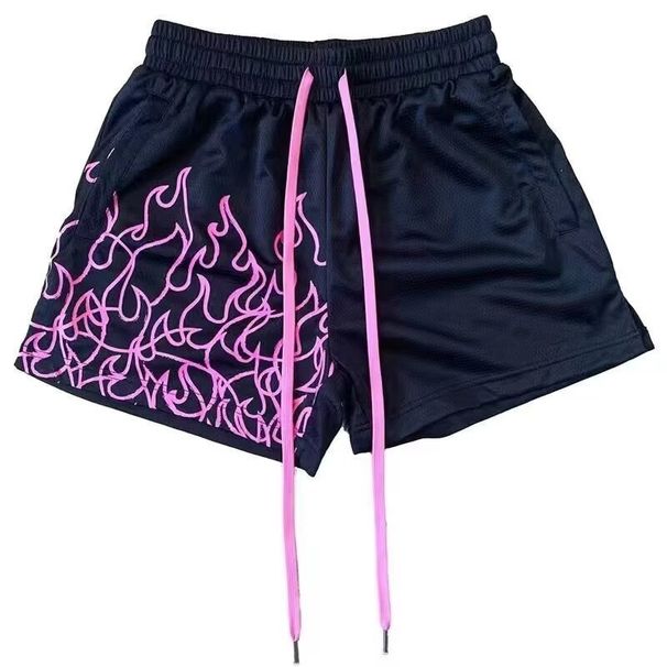 Men's Quick Dry Fitness Running Shorts American Style Flame Basketball Zero Resistance Squat Triple Pants_viptrois.com