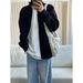 Cleanfit Zip-Up Cardigan For Men - Stand Collar, Oversized Knit Sweater, Vintage-Inspired Loose Fit, Light Grey/Black/Dark Grey, Sizes M-3XL"_viptrois.com