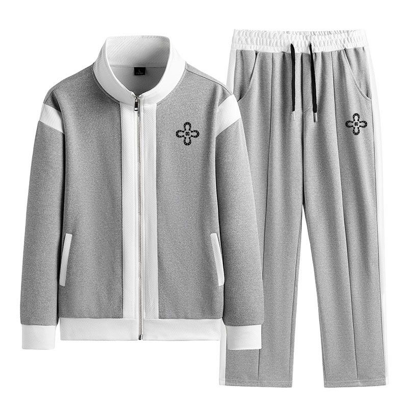 Men's Clothing Men's Spring And Autumn New Patchwork Contrast Color Jacket Trendy Casual Sports Suit Two Piece Flower Horseshoe Style_viptrois.com