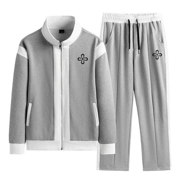 Men's Clothing Men's Spring And Autumn New Patchwork Contrast Color Jacket Trendy Casual Sports Suit Two Piece Flower Horseshoe Style_viptrois.com