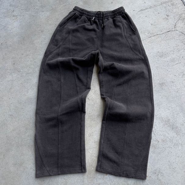 2026 European-USA Fashion High Street Hip-Hop Sweatpants Men's Mid Waist Pure Color Clear Thread Casual Loose Sport Long Pants_viptrois.com