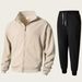 Men's Slim-Fit Zip-Up Track Jacket & Pants Set - Lightweight Polyester Activewear For Gym & Street Style (Black, Gray, Green, Beige)_viptrois.com