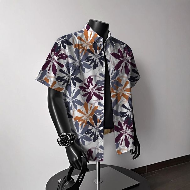 New 2026 Ice Silk Beach Flower Shirt Short Sleeve Men's Summer Beach Vacation Men's Clothing_viptrois.com