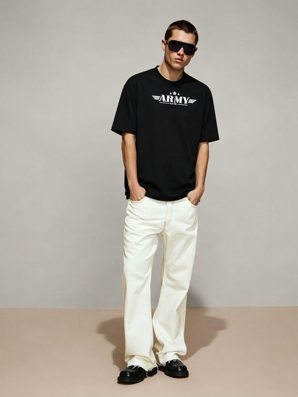 Men's Clothing Light Luxury T Shirt Short Sleeve Minimalist U.S. ARMY Star Wing Letter Graphic Printing Round Neck T-Shirts_viptrois.com