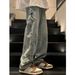 Unisex Style Embroidered Star Jeans Loose Fit Wide Leg Long Trousers Spring Autumn Unique Design Version_viptrois.com