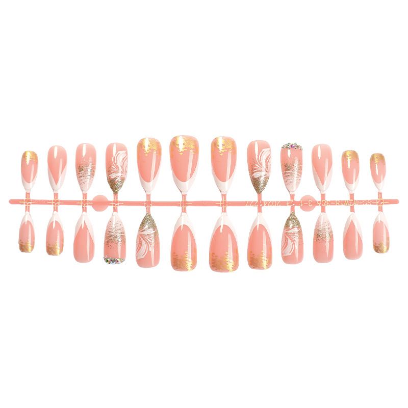 Dead Leaf Butterfly Gold Glitter Cross Border Wearable Nail Plate Detachable Nail Art Nail Plate Almond Finished Product_viptrois.com