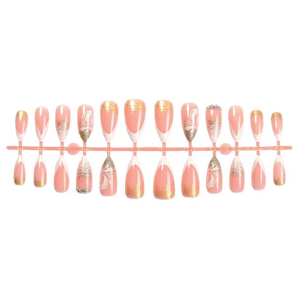 Dead Leaf Butterfly Gold Glitter Cross Border Wearable Nail Plate Detachable Nail Art Nail Plate Almond Finished Product_viptrois.com