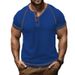 Men's New Waffle Henley T-Shirt Solid Color Vintage Insert Short Sleeve Top_viptrois.com