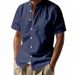 25 European And American Men's Summer Loose Linen Cardigan Solid Color Casual Stand-up Collar Beach Short-sleeved Shirt_viptrois.com