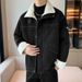 Unisex Heavyweight Fleece-Lined Jacket – Stand Collar Winter Coat With Zip Pockets & Thermal Polyester Fill (M-5XL, Black/Moss Green)_viptrois.com