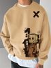 Men's Loose Casual Fashionable Fun Cardboard Printed Round Neck Long Sleeved Pullover Hoodie Suitable For Autumn And Winter Wear_viptrois.com