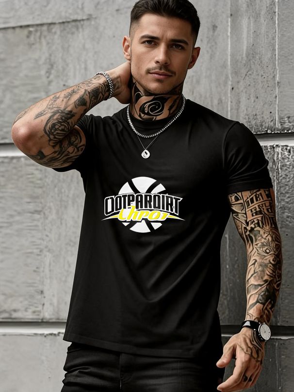 Streetwear Style T Shirt With Basketball Logo Design Cotton Blend Fabric For Men Urban Fashion Look_viptrois.com
