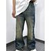 Men's Clothing Subculture Distressed Washed Pleated Washed Jeans Straight Leg Personality Trendy Casual Trousers_viptrois.com