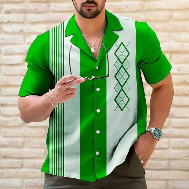 2025 New Men's Shirt With Dancing Pattern, Cuban Collar, Outdoor Casual Short-sleeved Shirt_viptrois.com