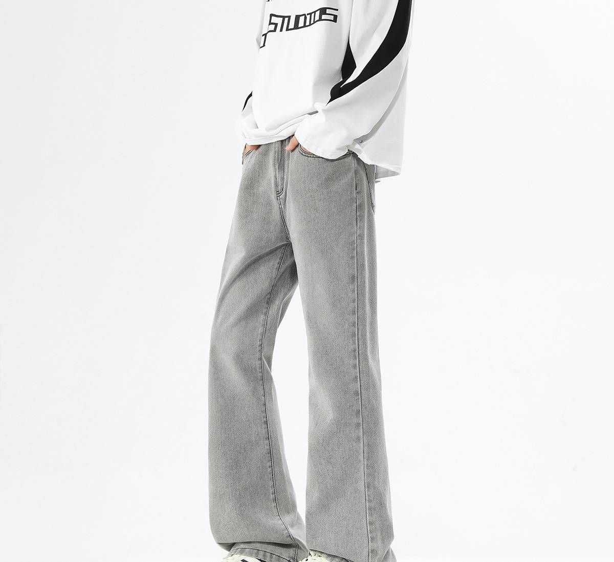 Men's Slim Fit Flared Fleece Jeans - American Style Straight Leg Loose Fit Pants For Autumn & Winter_viptrois.com