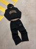 Streetwear Hoodie & Pants Set - Stylish Leopard Print & Letter Embroidery - Unisex Casual Outfit (Grey/Black, S-xl)_viptrois.com