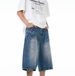 Unisex Retro Washed Distressed Cropped Denim Shorts High Street Style Wide Leg Mid-Length Pants Loose Fitting_viptrois.com