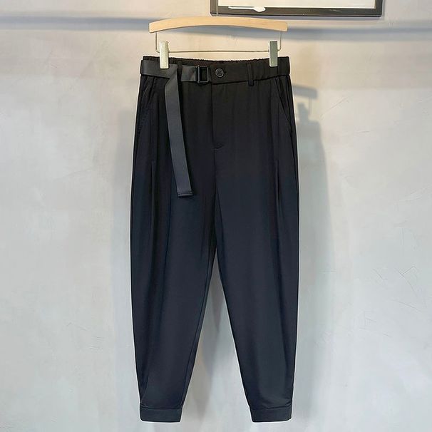 Men's Clothing Summer New Loose Belted Casual Drape Trousers Ice Silk Solid Color Trousers_viptrois.com