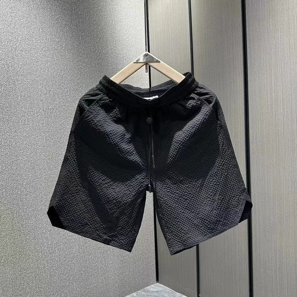 Men's Quick Drying Bubble Plaid Casual Shorts Trendy Summer Loose Fit Solid Color Versatile Five Point Pants_viptrois.com