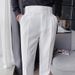 Men's Slim Fit High Waist Dress Pants - Straight Leg Business Casual Trousers In Black, White & Brown_viptrois.com