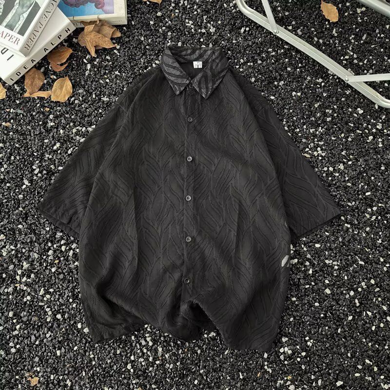 Men's Clothing Summer New Thin Texture High Grade Short Sleeved Shirt Men And Women Neutral Hollow Trend Ice Silk Sun Protection Clothing Jacket_viptrois.com
