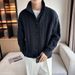 Pure 2023 Autumn Winter New Cable Knit Cardigan Men's Korean Style Loose Versatile Solid Color Sweater Thickened Coat Top_viptrois.com