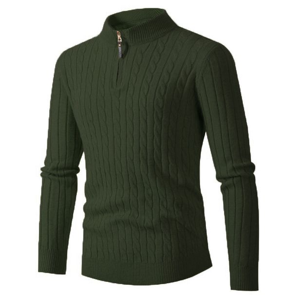Autumn And Winter New Style Men's Long Sleeve Fried Dough Twists Half High Neck Zipper Sweater Thickened_viptrois.com