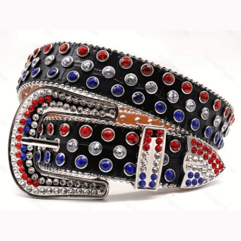 Women's Belts buckle new rhinestone belt for women, cross-border fashion edge bead decorative belt, punk jeans European and American belt_viptrois.com