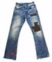 Velvet Patchwork Burnout Flared Jeans Distressed Bleached Denim Pants Metal Accents Unisex Vintage Wash Zip Fly 68% Cotton No Stretch_viptrois.com