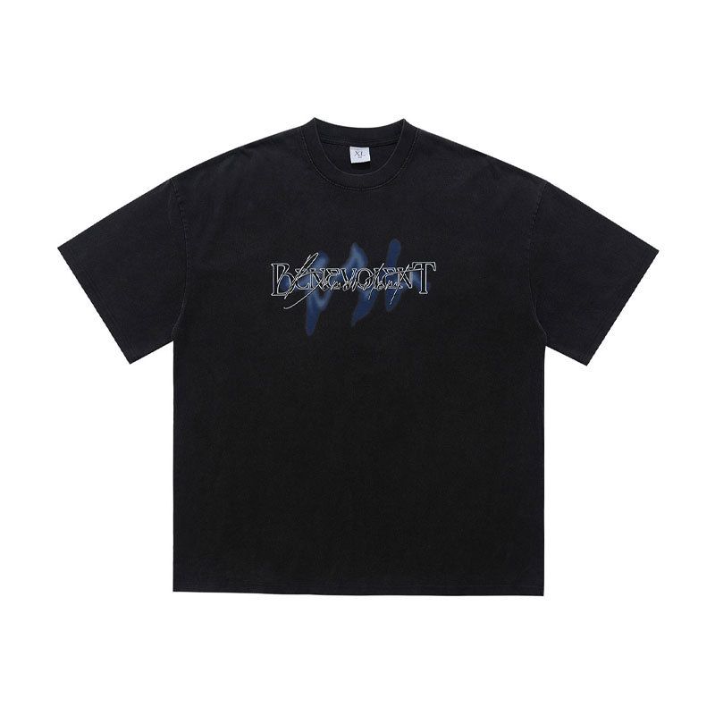 Washed And Dyed Text Slogan Printed Short Sleeve Men's Summer Loose Fit Pure Cotton Round Neck T-Shirt_viptrois.com