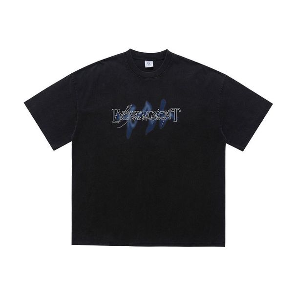 Washed And Dyed Text Slogan Printed Short Sleeve Men's Summer Loose Fit Pure Cotton Round Neck T-Shirt_viptrois.com