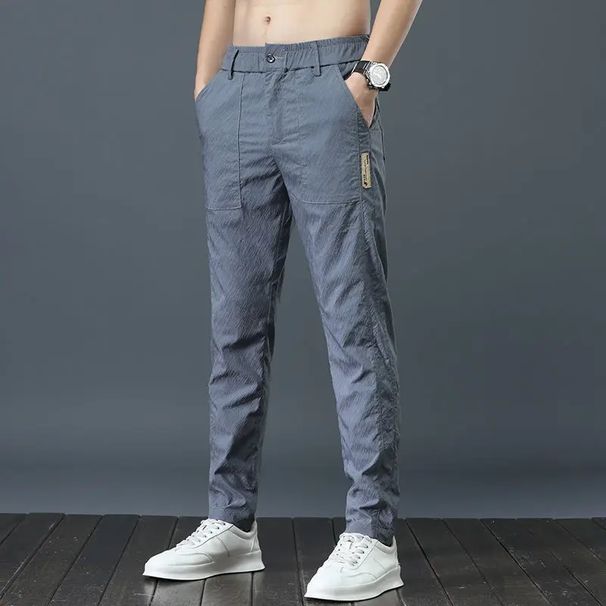 Men's Summer Thin Casual Pants, Breathable, Ice Silk, Elastic, Straight Leg, Loose Fit, Quick-Drying Pants, Trendy, Versatile, Long_viptrois.com