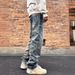 Men's Clothing Spring Street All Match Slightly Loose Straight Casual Washed Distressed Denim Trousers_viptrois.com
