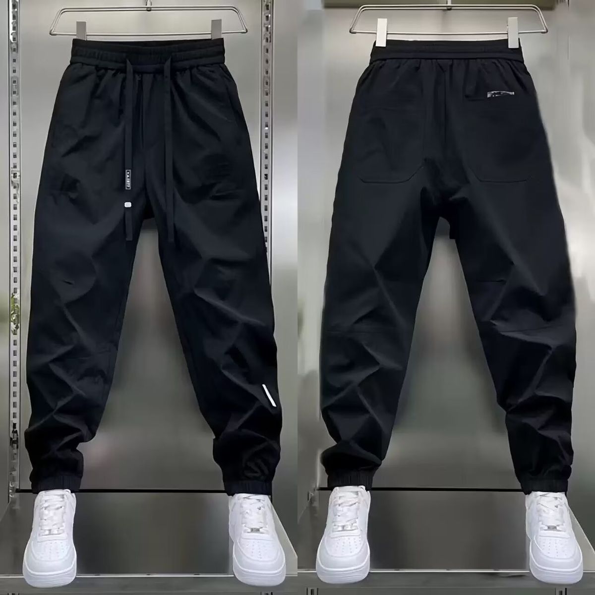 Men's Loose-Fit Casual Pants – Breathable Polyester Workwear With Adjustable Cuffs (Black/Gray, M-3XL)_viptrois.com