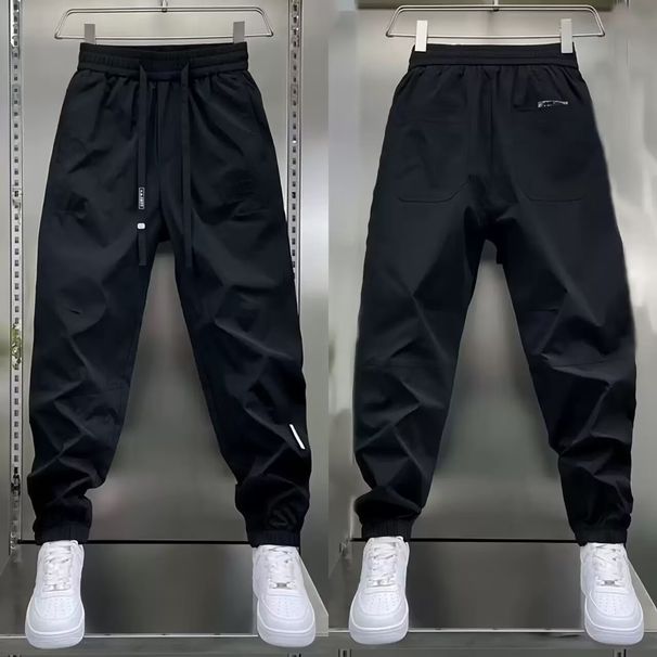 Men's Loose-Fit Casual Pants – Breathable Polyester Workwear With Adjustable Cuffs (Black/Gray, M-3XL)_viptrois.com