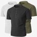 Men's Clothing Summer Fashion Stand Up Collar Solid Color Short Sleeved Slim T Shirt Chest Button Top_viptrois.com