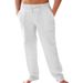 Men's Clothing Men's Linen Casual Elastic Waist Solid Color Loose Straight Drawstring Breathable Fashion Trousers_viptrois.com