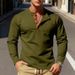 Men's Slim-Fit Henley Shirt - Long Sleeve Breathable Knit Top With Contrast Trim (Black/White/Navy/Khaki/Olive/Burgundy)_viptrois.com