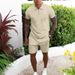 Men's Clothing Short Sleeved Suit Stand Up Collar Zipper Design Fashion Casual Shorts Two Piece Suit Solid Color_viptrois.com
