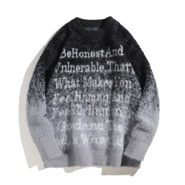 Men's Clothing Gradient Color Sweater Men's Winter Trendy Brand Loose Lazy Style Personality High End Mink Velvet Round Neck Couple Sweater_viptrois.com