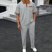 Men's Clothing Waffle Lapel Color Matching Short Sleeved Trousers Two Piece Casual Suit_viptrois.com